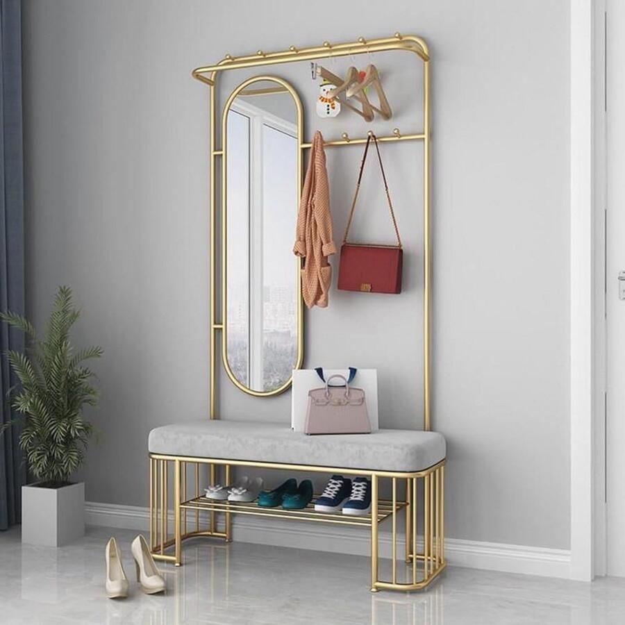 Multifunctionele Kapstok met Schoenenbank en Spiegel voor Woonkamer en Hal