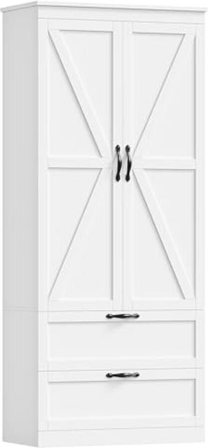 Multifunctionele Keukenkast met 2 Deuren en 2 Laden Wit Keukenbuffet met Verstelbare Planken