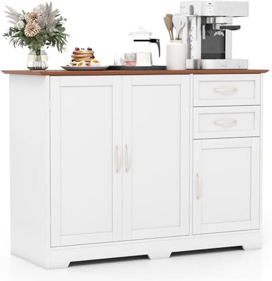 Multifunctionele Keukenkast met Werkblad Dressoir en 2 Laden Wit 100 x 40 x 78 cm