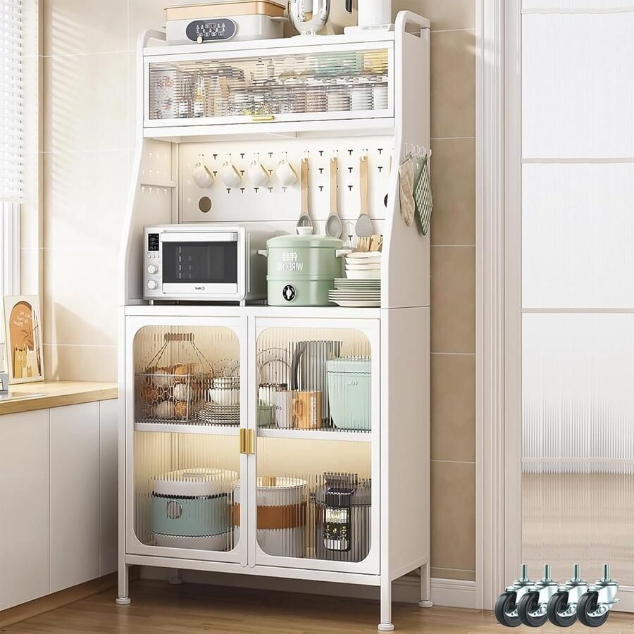 Multifunctionele Keukenkast met Wielen en Verstelbare Planken Ideaal voor Opbergruimte in de Keuken of Eetkamer