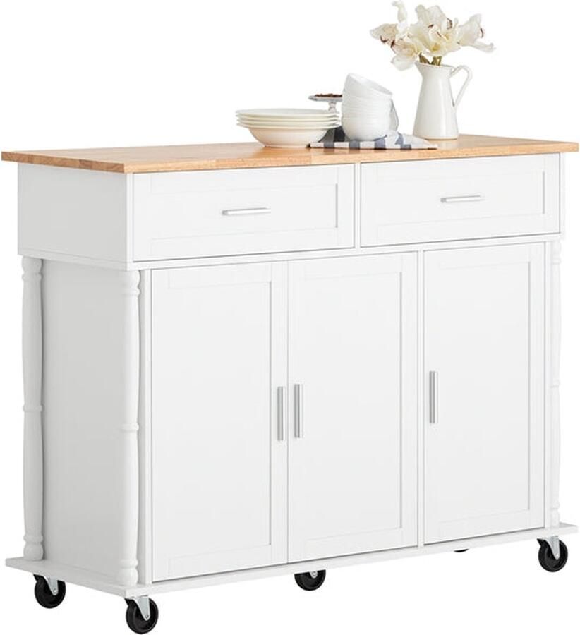 Rootz Living Rootz multifunctionele keukenkast voorraadkast opbergkast blad van rubberhout 117 cm x 91 cm x 40 cm