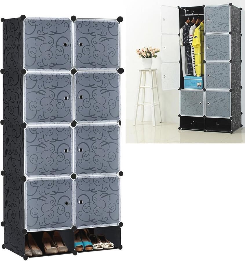 Multifunctionele Kledingkast met Deuren en Schoenenrek – Draagbare Opbergoplossing voor Kleding en Speelgoed