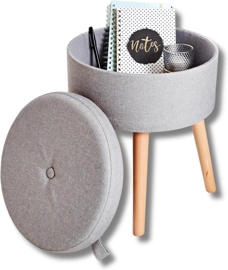 Multifunctionele kruk met opbergruimte modern design 1 stuk grijs textiel schuim beuken