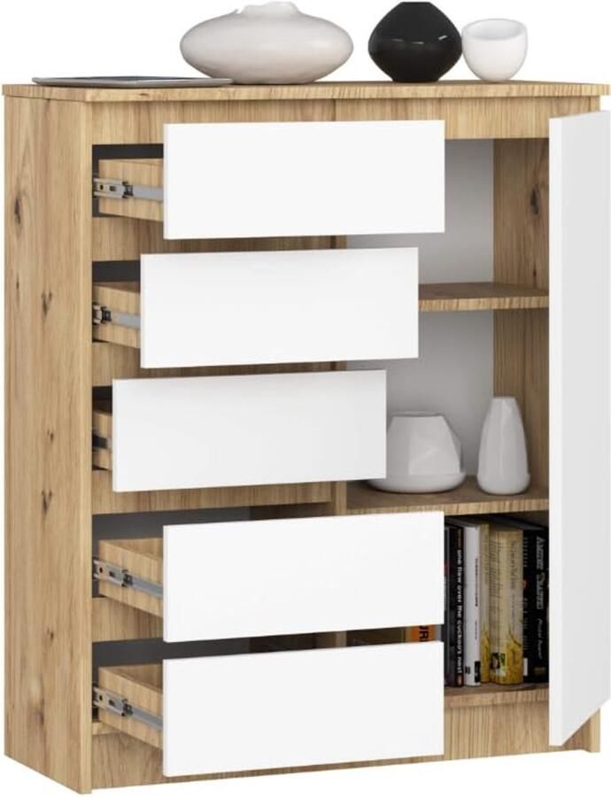 Multifunctionele Ladekast met 5 Laden en 1 Deur 80 cm Breed 97 cm Hoog Voor Woonkamer Slaapkamer Hal