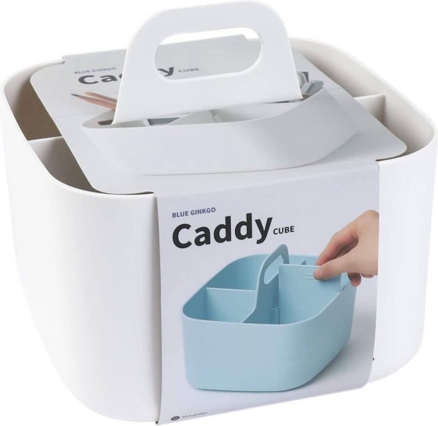 Multifunctionele mand-organizer stapelbare kunststof mand met handvat reinigingsmand knutselmand bureaumand opslag voor kunst en make-up (vierkant) wit