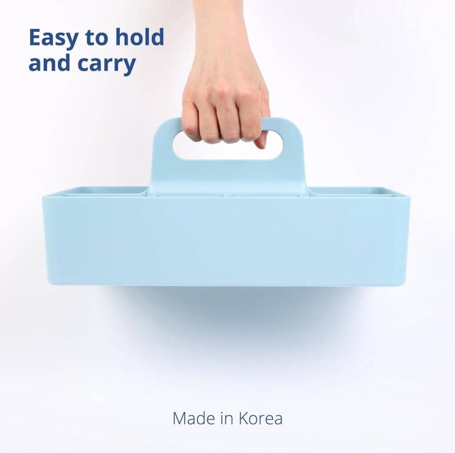 Multifunctionele mandorganizer Stapelbare plastic mand met handvat Reinigingsmand knutselmand bureaumand opbergruimte voor kunst en make-up (lange rechthoek) blauw