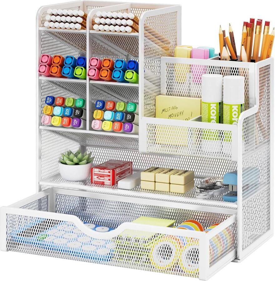 Multifunctionele Mesh Bureau Organiser met Lade en Opbergvakken voor School Thuis en Kantoor