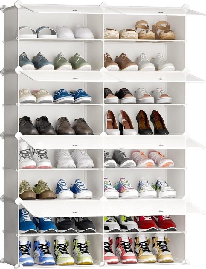 Multifunctionele Modulaire Schoenenorganizer Scheidingswand Kunststof en Metalen Frame Rekkensystemen Schoenenrekken Melkwit 2X8