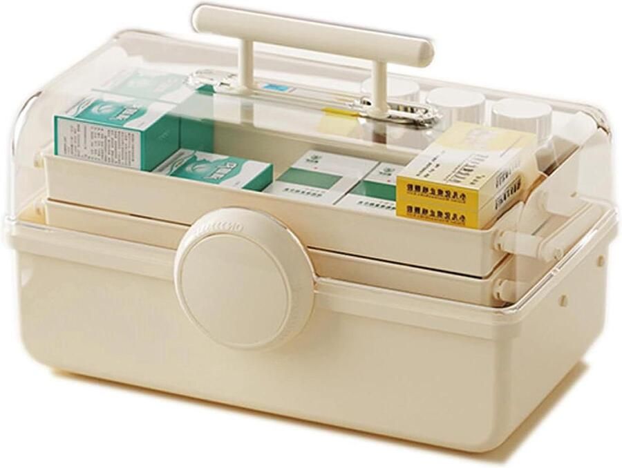 Multifunctionele Opbergdoos 12-in-3 lagen Geschikt voor knutselmateriaal en haaraccessoires 1 stuk Crème Kunststof