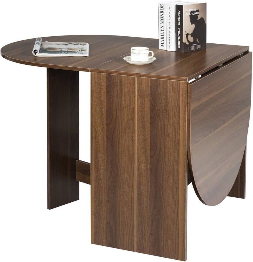 Multifunctionele opvouwbare tafel uitklapbare zijuitschuifbare eettafel ronde uitschuifbare eettafel met gehumaniseerde ronde randen ruimtebespaarder voor eetkamer keuken huis compact design houtnerf meubelen