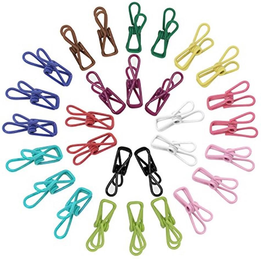 Multifunctionele roestvrijstalen kledingklemmen 30 stuks in verschillende kleuren