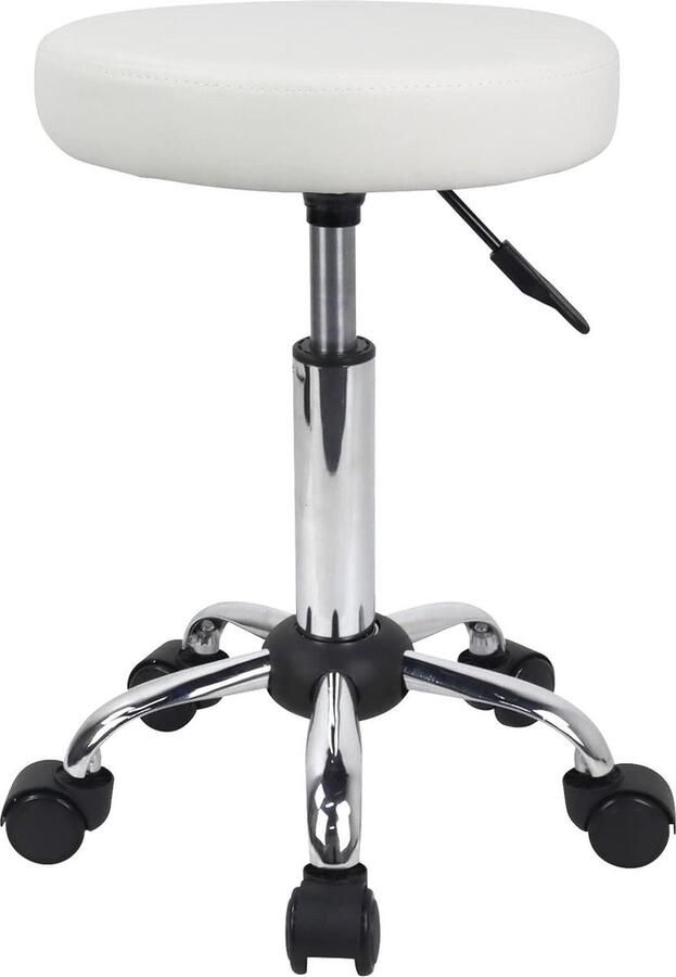Multifunctionele rolkruk ronde kruk met wielen voor Spa verstelbare tekenkruk (wit)