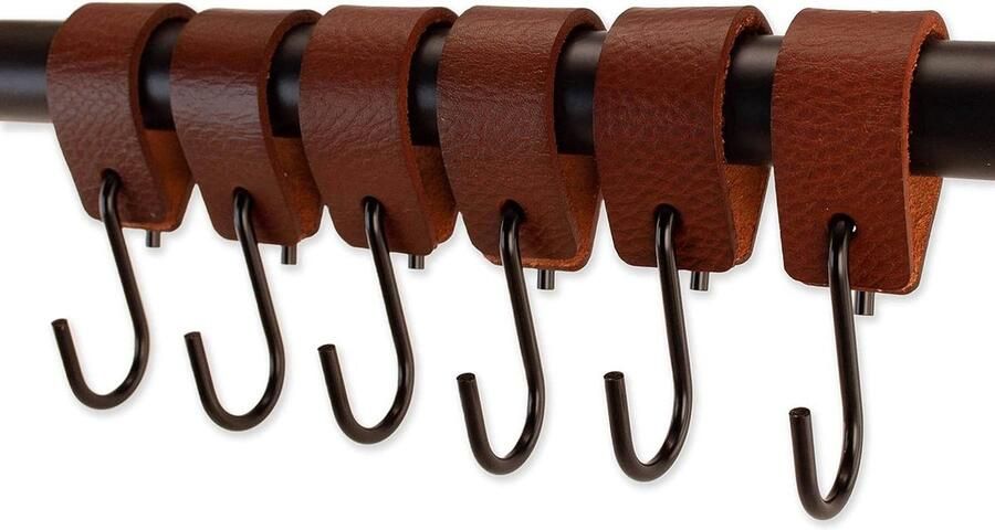 Multifunctionele S-haken van leer Cognac 12 stuks Kapstokhaak voor keuken en badkamer