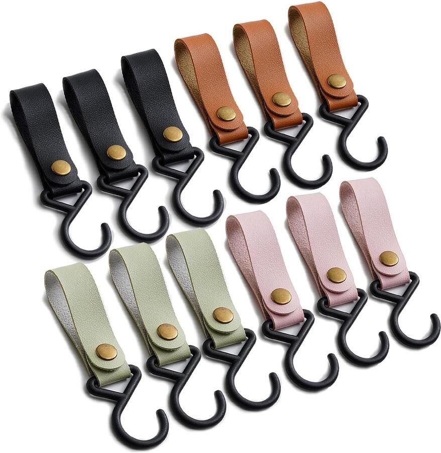 Multifunctionele S-haken voor Kledingstangen Set van 12 met Leren Lus Robuuste en Duurzame Ophanghaken voor Keuken Badkamer en Garderobe