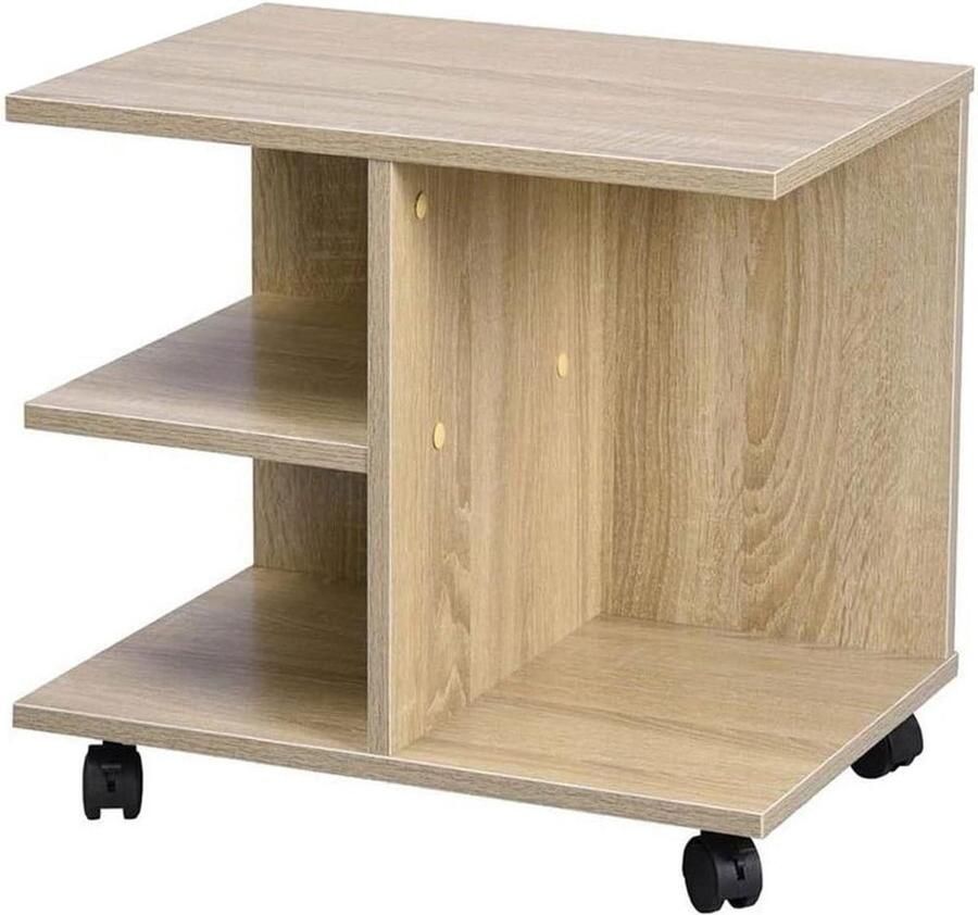 Multifunctionele salontafel met wielen van melamine houtlook beige voor woonkamer tv-tafel tijdschriften nachtkastje