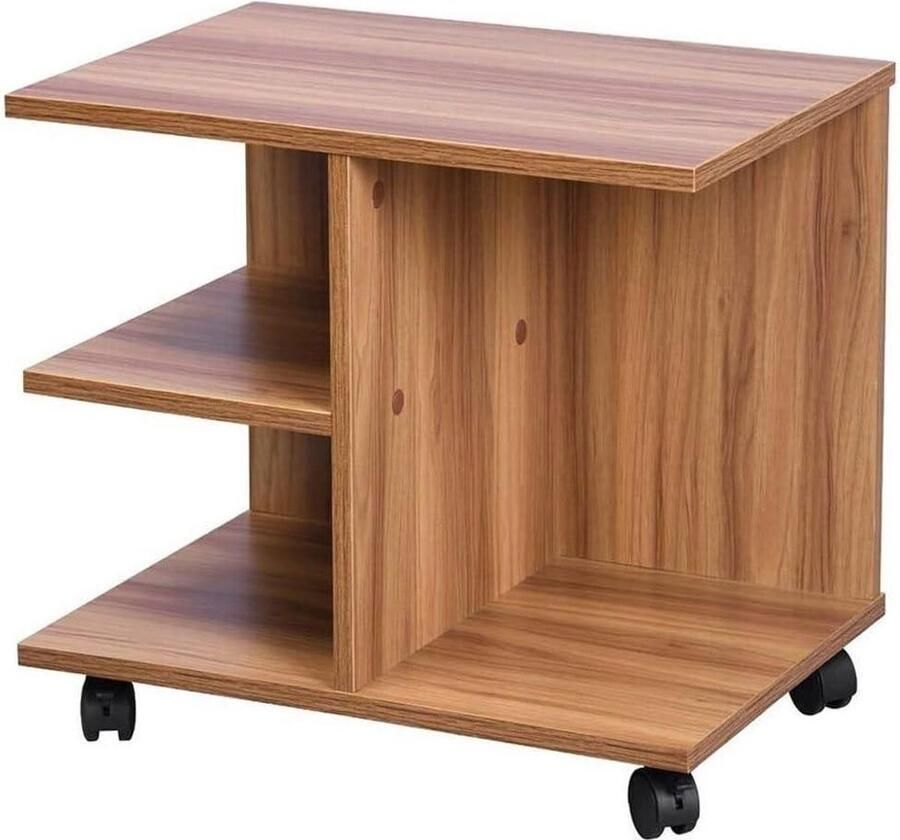 Multifunctionele salontafel voor woonkamer bank tv-tafel met wielen tijdschriften nachtkastje melaminehout (walnoot)
