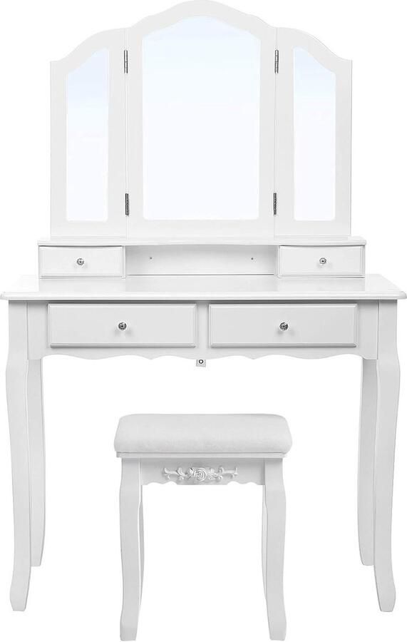 Multifunctionele Schminktafel met 3 Spiegels en 4 Laden Veilig en Ruimtebesparend Design