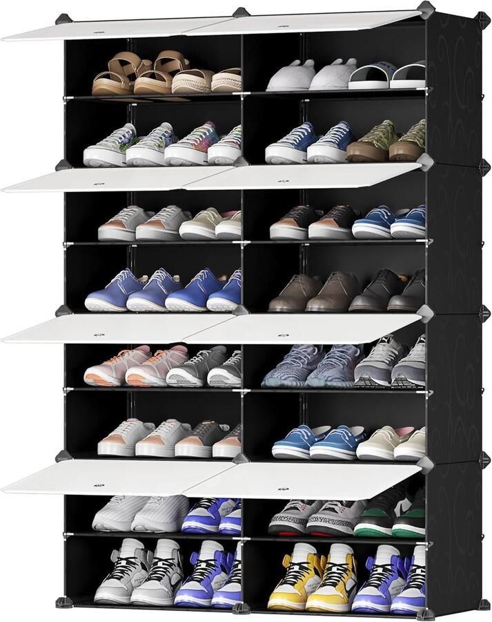 Multifunctionele Schoenenorganizer Flexibel en Ruimtebesparend 16 Vakjes Melkwitte Deuren Kunststof en Metalen Frame