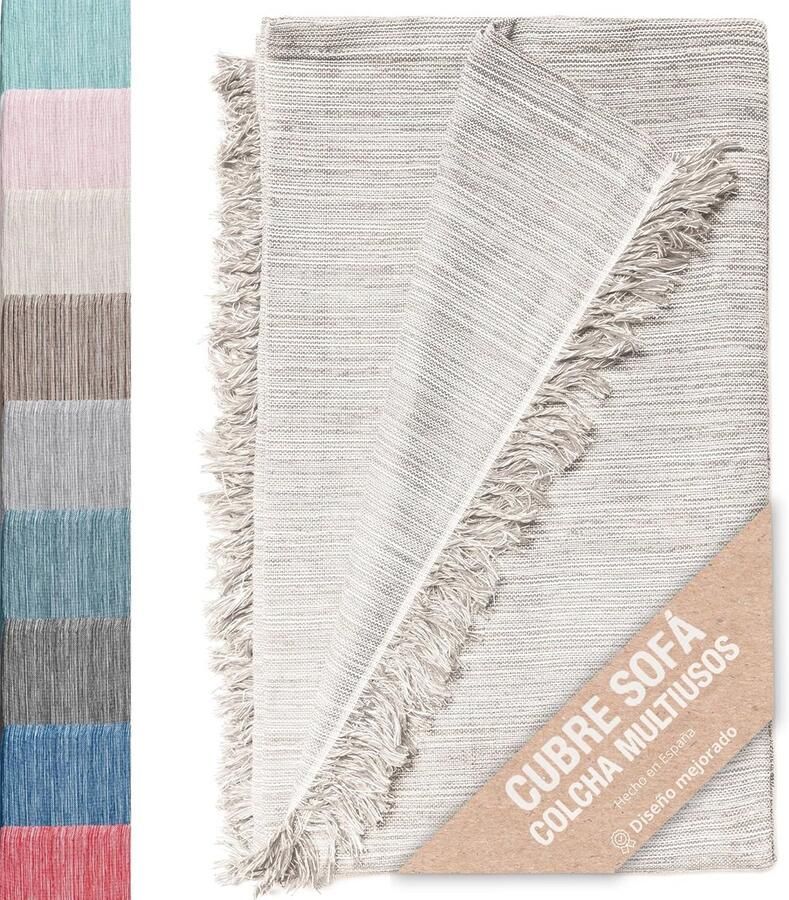 Multifunctionele Sprei en Plaid voor Bank Bed en Stoel – Katoenen en Ademend Design (Ecru 230 x 260 cm)