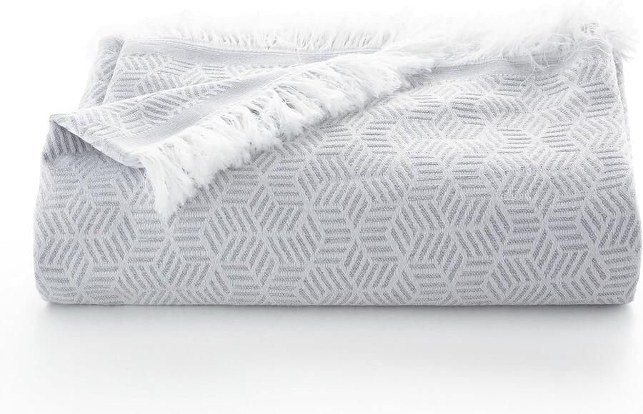 Multifunctionele sprei voor bed en bank Geometrisch zacht katoen 230 x 280 cm lichtgrijs