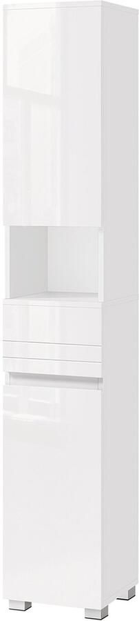 Multifunctionele staande opbergkast badkamerkast en keukenkast 30×30×170 cm verstelbare plank 2 deuren 1 lade en 1 open vak stevig en duurzaam houten frame wit geschikt voor keuken woonkamer slaapkamer en badkamer