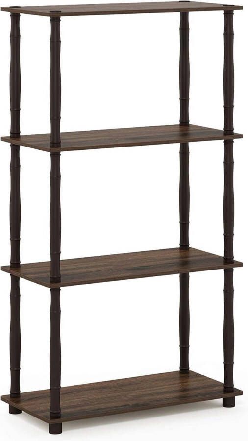 Multifunctionele stellingkast met 4 niveaus en klassieke buizen hout walnoot bruin 29 46 x 59 94 x 109 86 cm