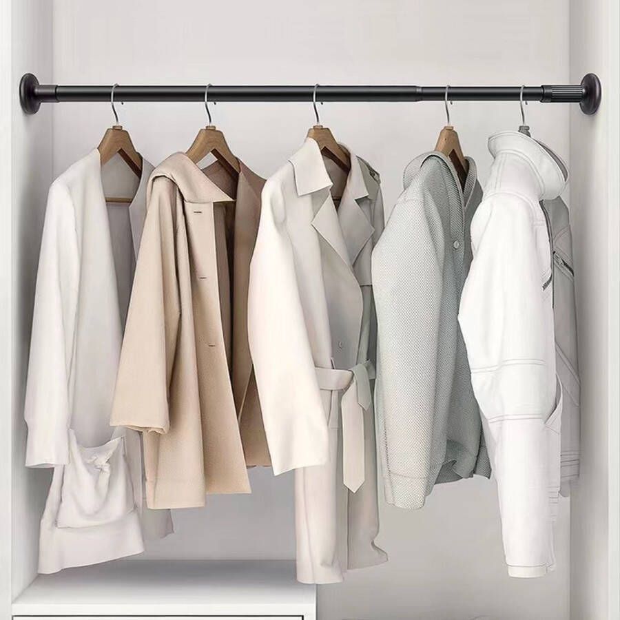 Multifunctionele Uitschuifbare Stang Zonder Boren Garderobestang-douchegordijnstang-70 tot 120 cm Tot 160 KG Draagkracht-zwart