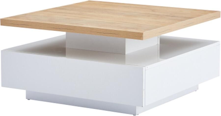 Zonder merk Gotagee Multifunctionele vierkante 360° draaibare koffielade witte hoogglans 2-laags centrale draaibare tafel en opbergkast woonkamer bijzettafel wit