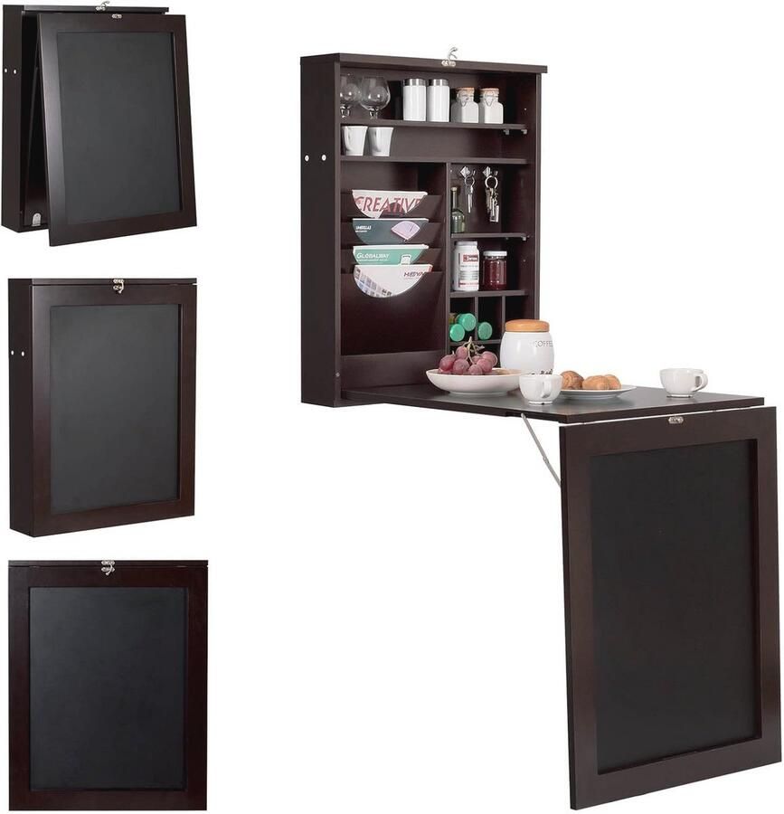 Multifunctionele Wandklaptafel met Open Plank en Bord Ruimtebesparende Opvouwbare Tafel voor Keuken en Woonkamer