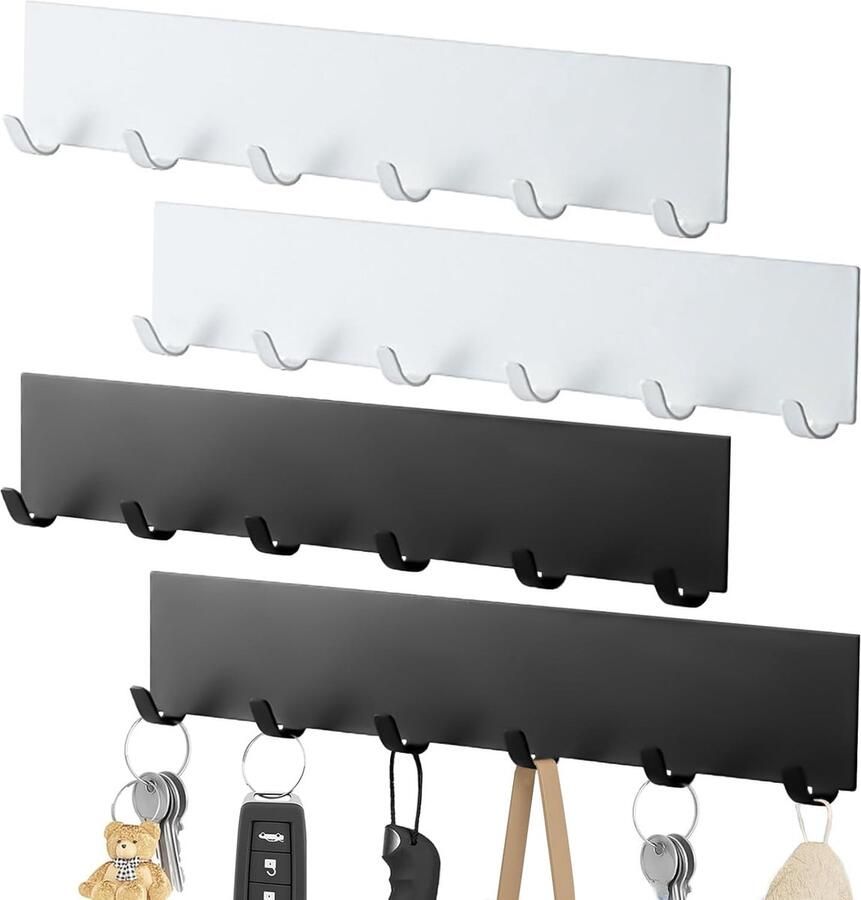 Luvetrex Multifunctionele Zelfklevende Kapstokset van 4 met Roestbescherming en 6 Haken voor Ruimtes