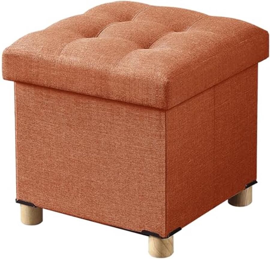 Multifunctionele Zitkist Kruk met Opbergruimte en Houten Poten 38x38 cm Oranje