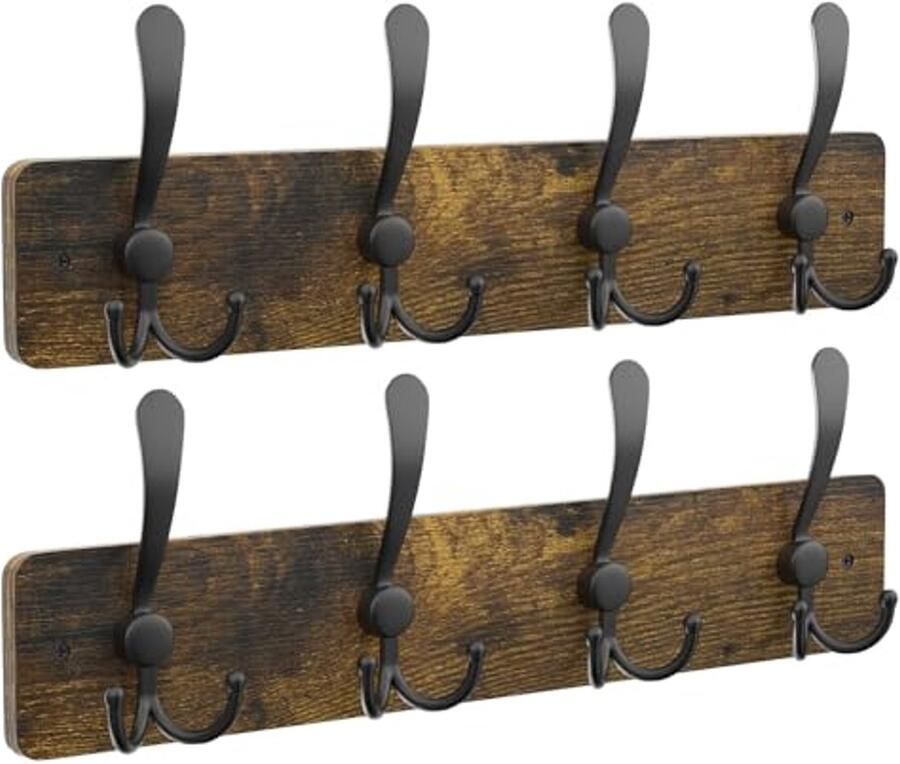 Muur Gemonteerde Kappenrek Set van 2 Lengte 84cm Stevige Houten Kapstok Hangers Voor Hoed Handdoek Tas Badjas Portemonnee jurken Rustiek Bruin