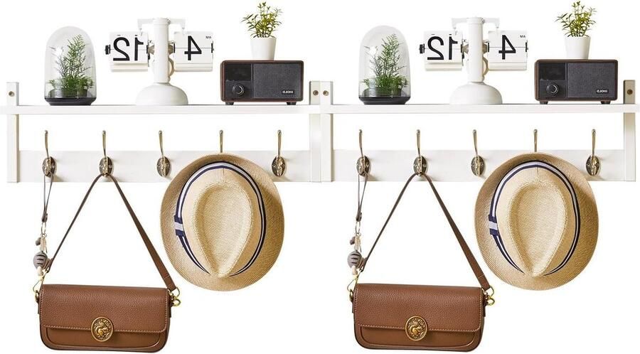 Muur gemonteerde kapstok plank met 10 haken wit voor keuken slaapkamer badkamer 120x11x195 cm YMYNY HWS004W-2 hook coat rack wall mounted
