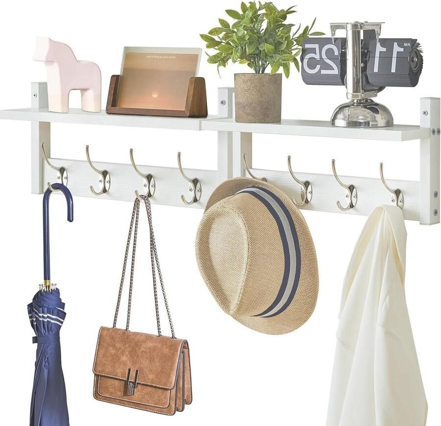 Muur Gemonteerde Kapstok Plank met Haken Set van 2 80 cm Wit kapstok hangend met plank