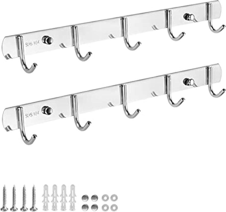 Muur Kapstok met 5 Haken Heavy Duty Wandmontage Roestvrij Stalen Kapstok