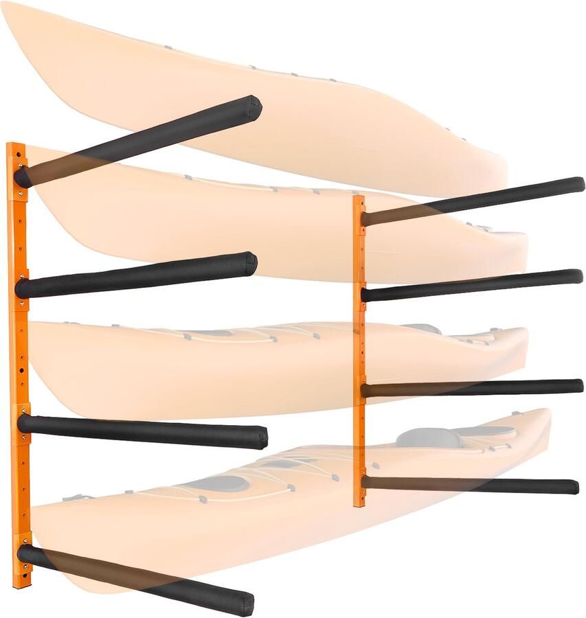 Muurbevestiging voor Kajaks Belastbaar tot 400 Lb met Verstelbare Armen Kajakrek voor 4 Personen Binnen Buiten Garage