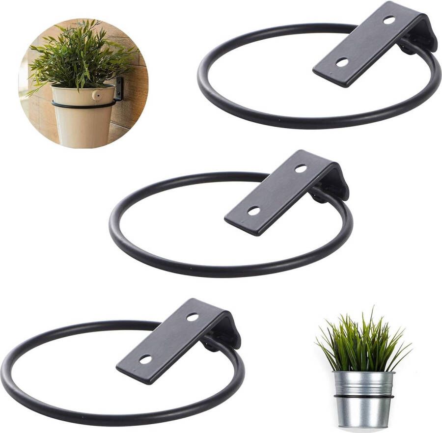 Muurgemonteerde bloempot 3 stuks Muurgemonteerde bloempot muurring Bloempothouder Muurgemonteerde bloempotrek Plantenbak Metalen plantenhouder voor huis Tuin Balkon (zwart)