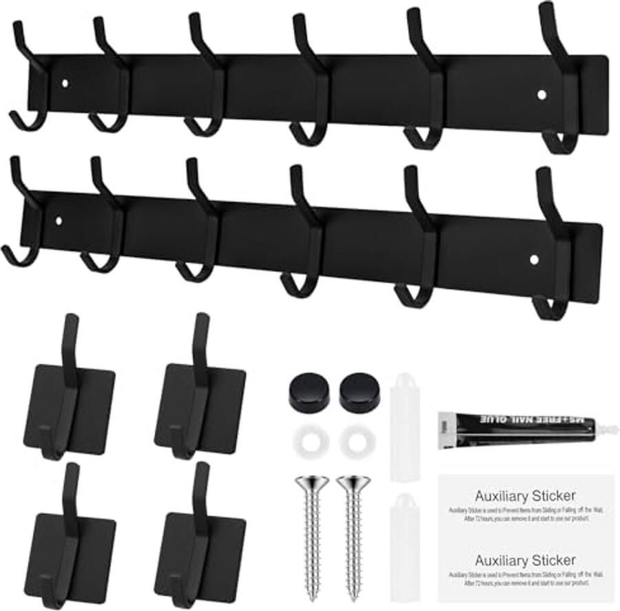 Muurgemonteerde Kapstok met 6 Haken voor Kleding Jassen en Sjaals