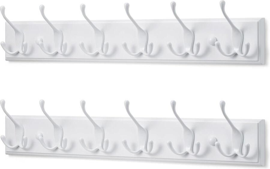 Muurkapstok 2 st. Witte Wandkapstok met 6 Haken 59 cm