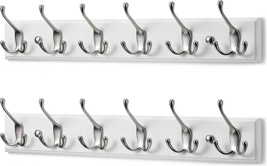 Kapstok Muur 2 stuk Wandkapstok Mat Wit 6 Haken Nikkel 59 cm