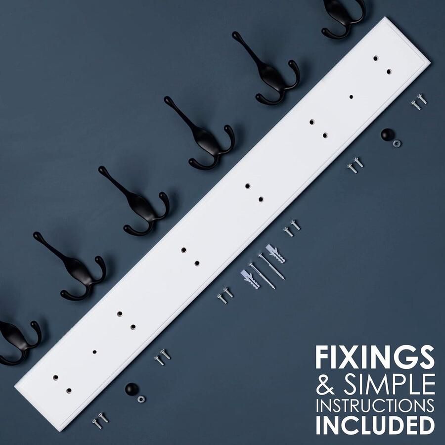 Muurkapstok Wit met 6 Zwarte Haken 59 cm Wandkapstok Haken Kapstok