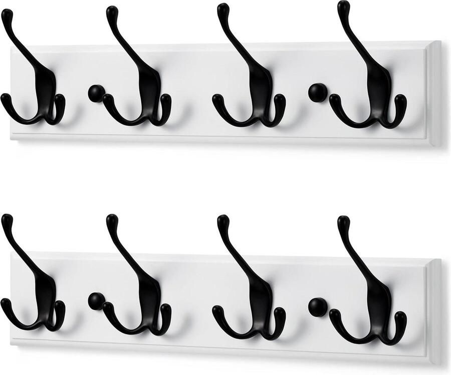 Wandkapstok Wit met 4 Zwarte Haken Kapstok Muur 42 cm Praktische Ophangrek