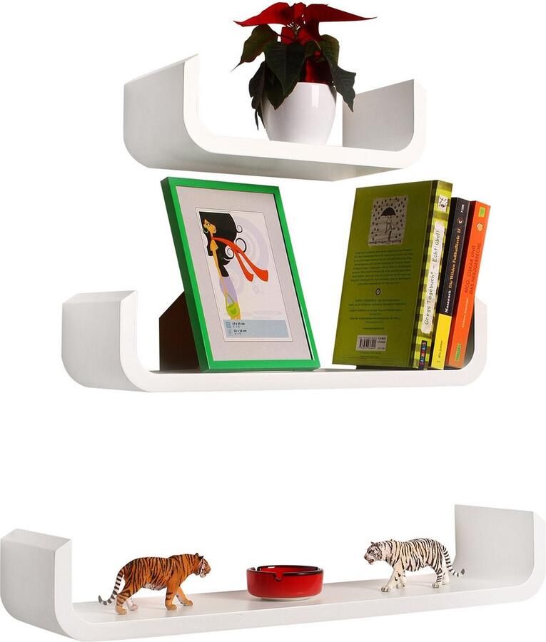 Muurplank 3 Stuks Decoratie Muurdecoratie Wandplank Wandrek Drijvende planken Wit