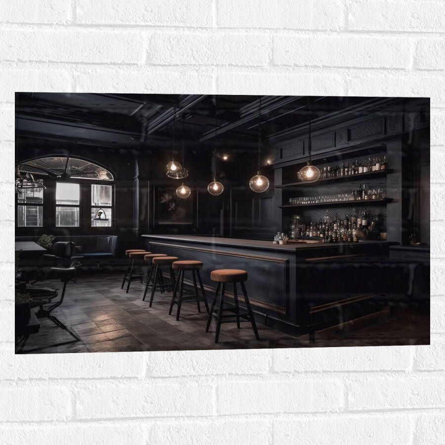 Muursticker Bar Krukken Tafels Stoelen Planten Drank Flessen Zwart 75x50 cm Foto op Muursticker