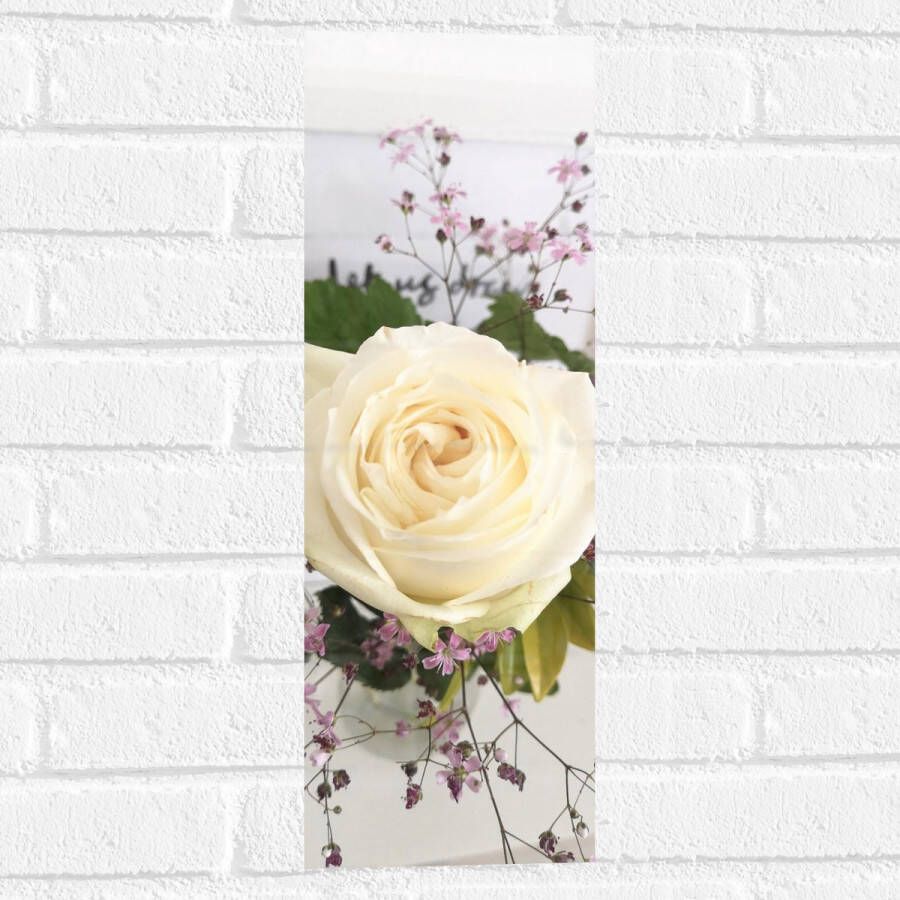 Muursticker Bloemen Roos Bladeren Bureau Boeket Vaas 20x60 cm Foto op Muursticker