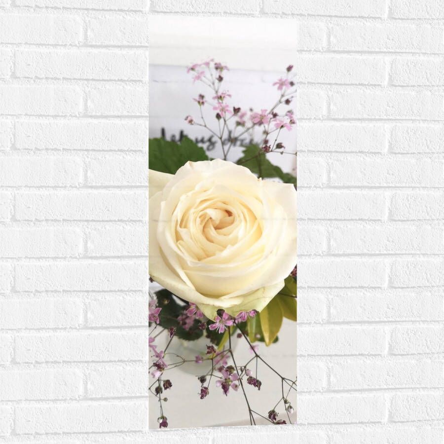 Muursticker Bloemen Roos Bladeren Bureau Boeket Vaas 30x90 cm Foto op Muursticker