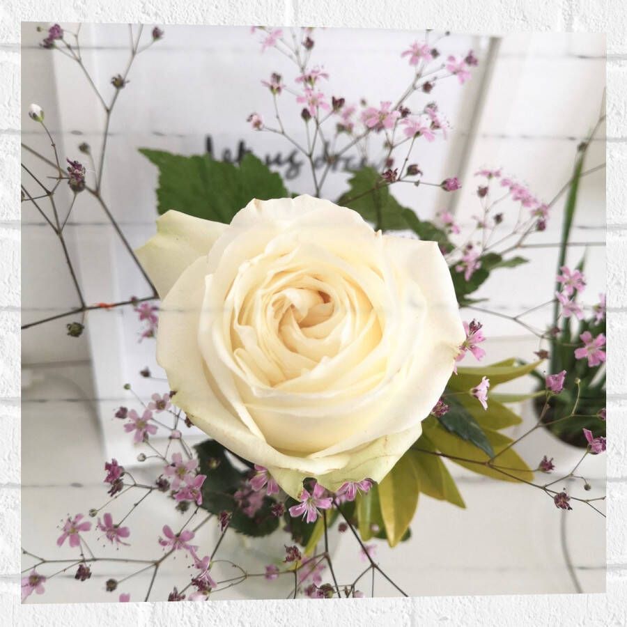 Muursticker Bloemen Roos Bladeren Bureau Boeket Vaas 50x50 cm Foto op Muursticker