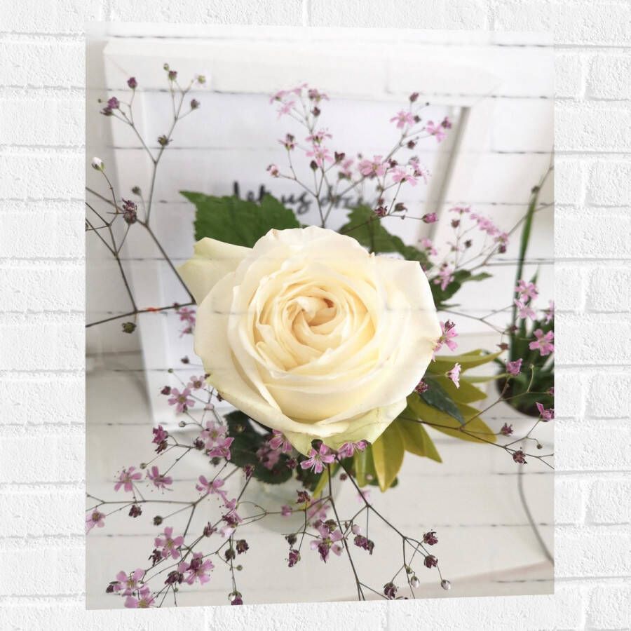 Muursticker Bloemen Roos Bladeren Bureau Boeket Vaas 60x80 cm Foto op Muursticker