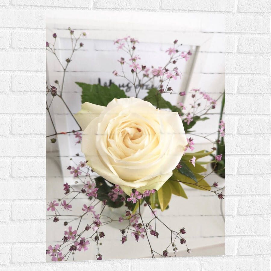 Muursticker Bloemen Roos Bladeren Bureau Boeket Vaas 60x90 cm Foto op Muursticker