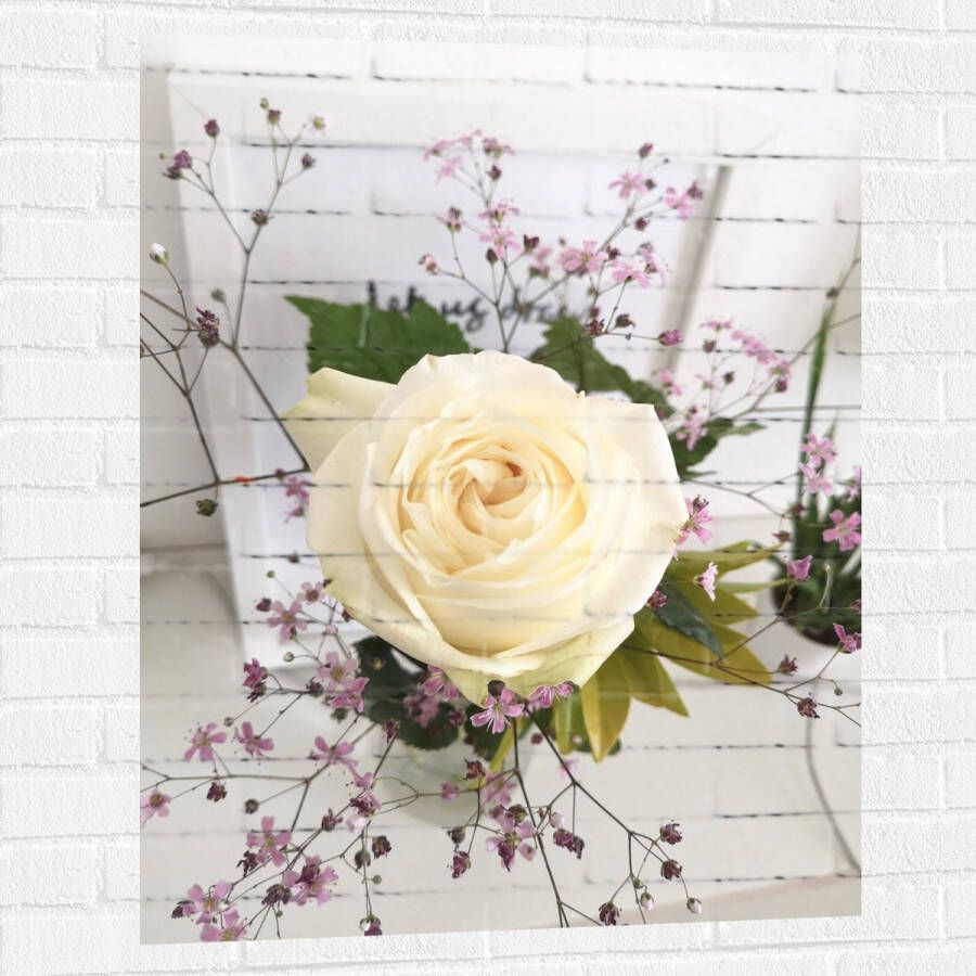 Muursticker Bloemen Roos Bladeren Bureau Boeket Vaas 75x100 cm Foto op Muursticker